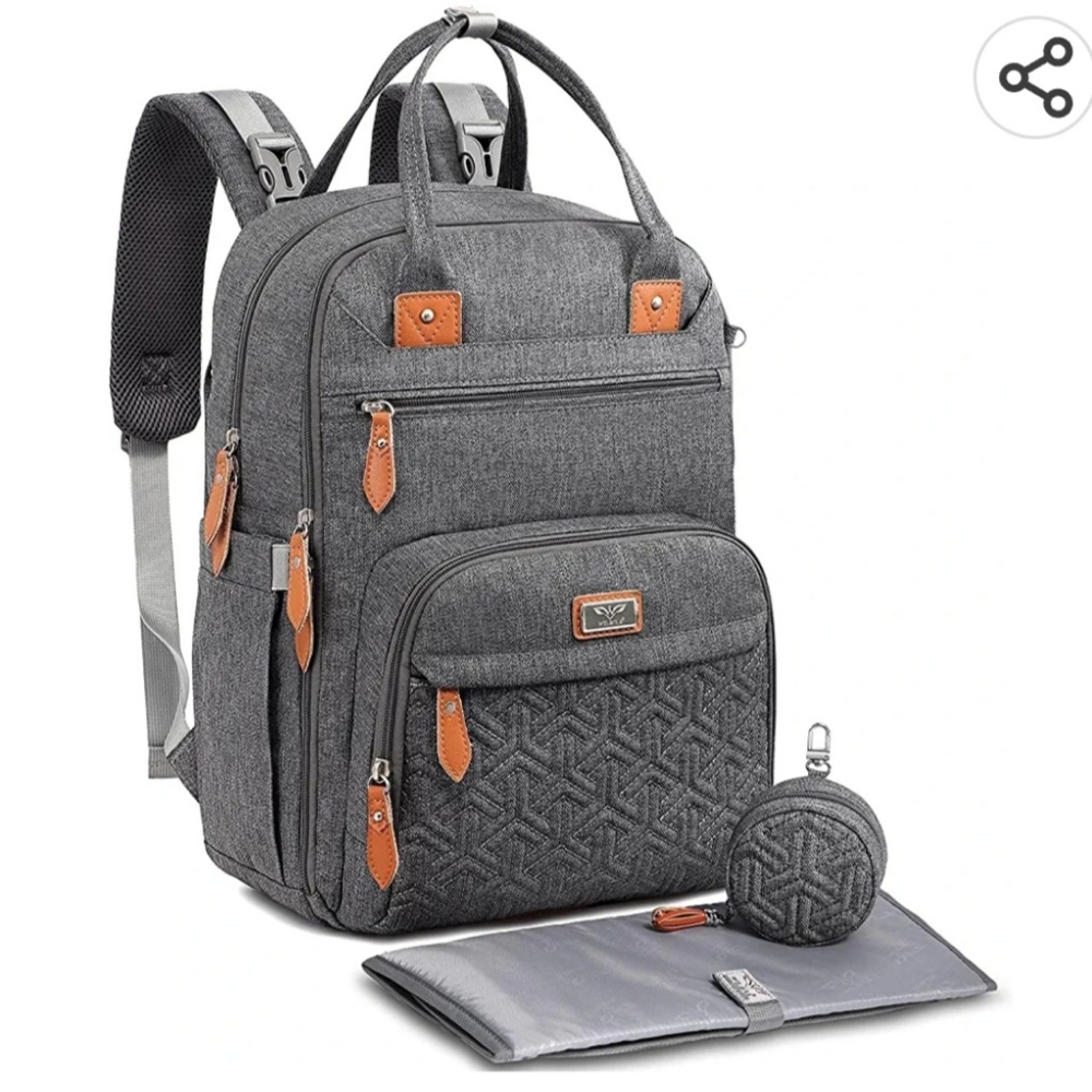 Grey Backpack Diaper Bag New